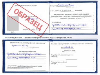 Обучение Прессовщик электрокерамических изделийиз порошковых масс