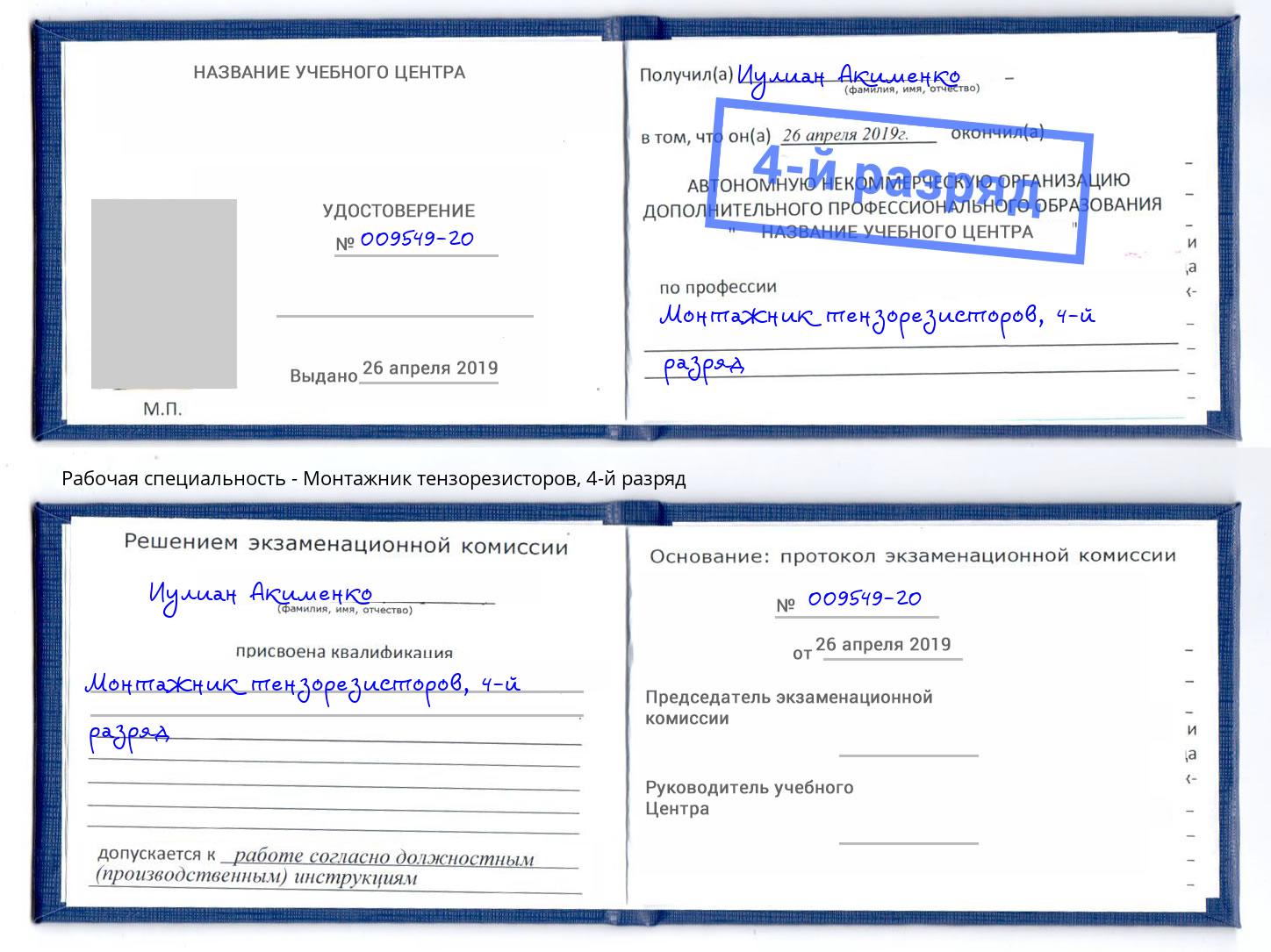 корочка 4-й разряд Монтажник тензорезисторов Острогожск