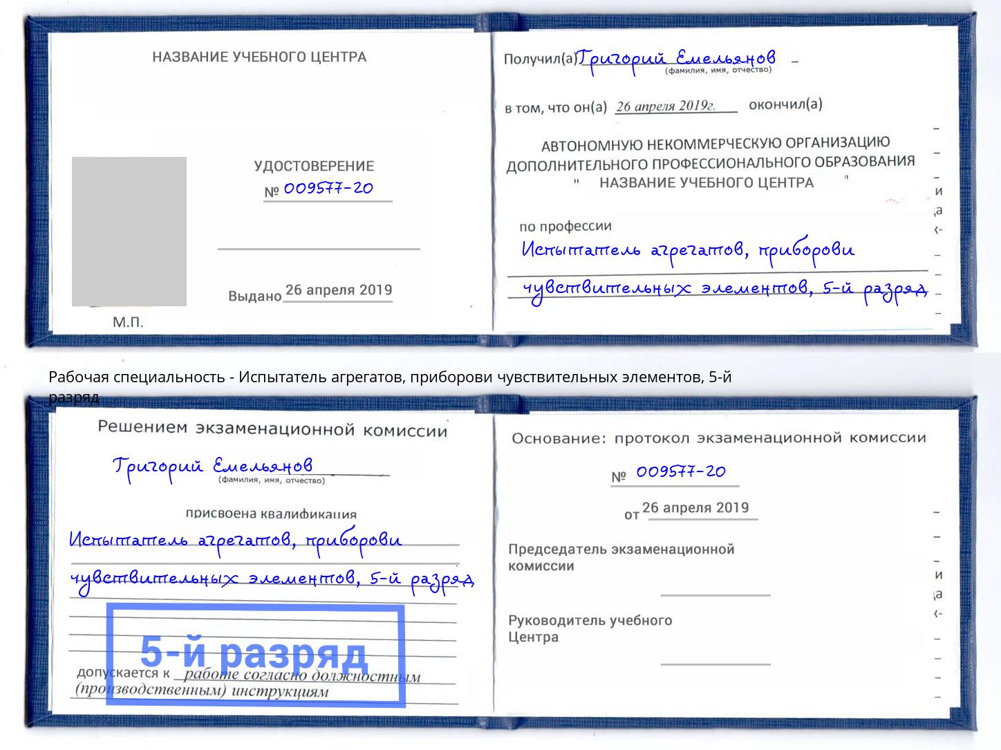 корочка 5-й разряд Испытатель агрегатов, приборови чувствительных элементов Острогожск