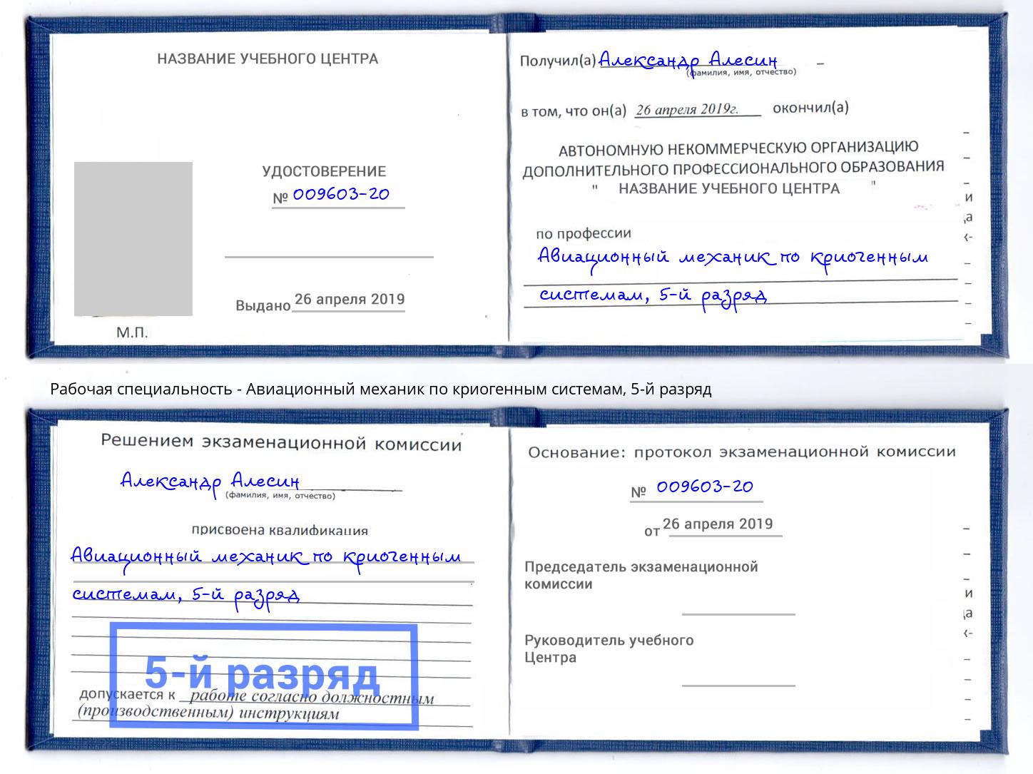 корочка 5-й разряд Авиационный механик по криогенным системам Острогожск