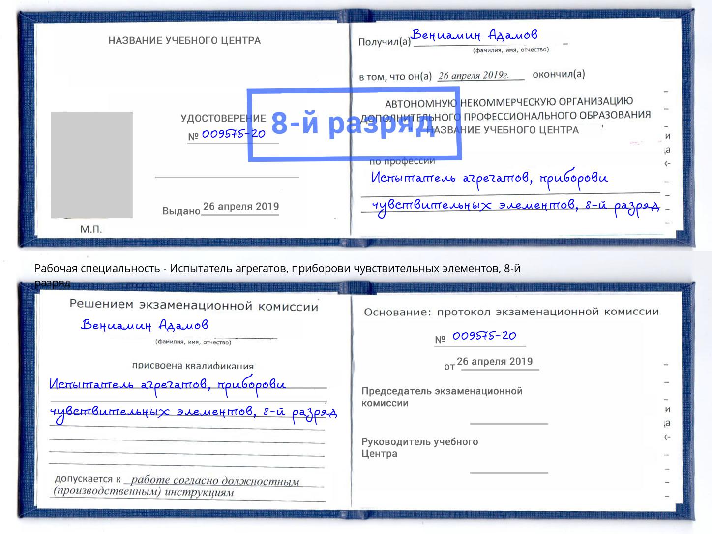 корочка 8-й разряд Испытатель агрегатов, приборови чувствительных элементов Острогожск